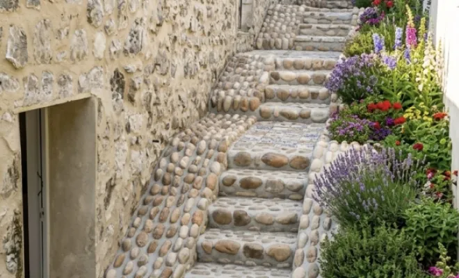 « Le résultat final : une alliance parfaite entre la minéralité de la calade traditionnelle et la touche décorative des azulejos. Un aménagement paysager qui sublime l'entrée de la propriété par ses jeux de textures et ses finitions fleuries. »